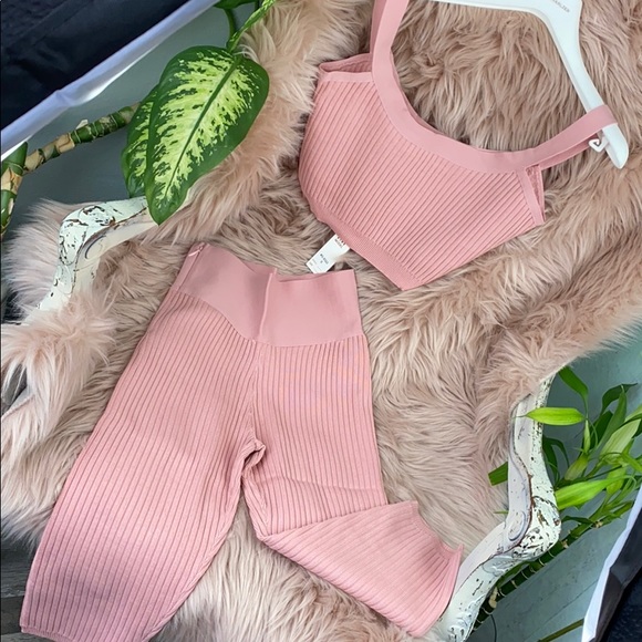 Co-ord set pink rose rib crop top & long shorts brand NWT ribbed stretch pink - Picture 5 of 12